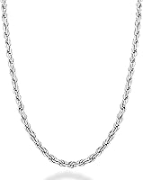 Miabella 925 Sterling Silver 2mm/3mm Diamond-Cut Rope Chain Necklace - Italian Made, Hypoallergenic for Men & Women