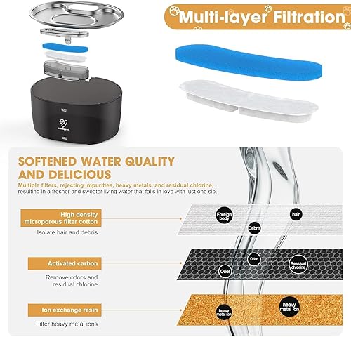 Miniatura 7 de Fuente de agua inalámbrica para gatos de acero inoxidable, fuente de agua para mascotas de 108 oz3.2 L, funciona con pilas con 2 modos, dispensador