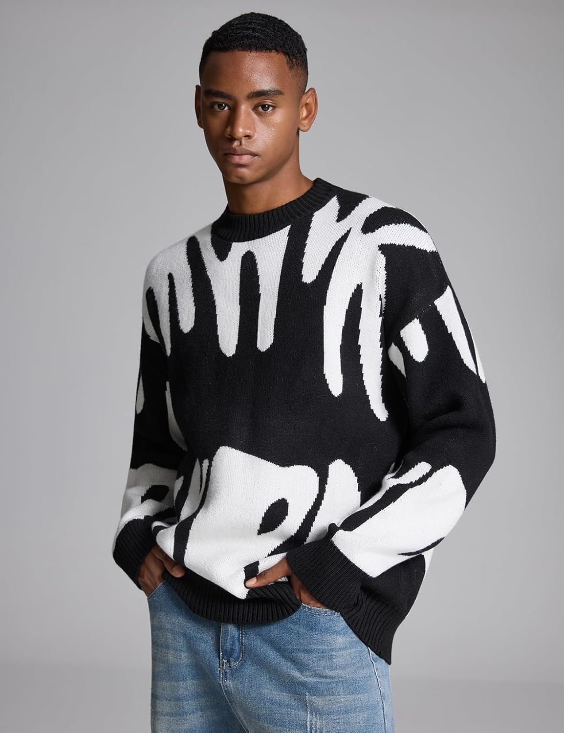 Yimoon Mens Oversized Sweaters Y2K Aesthetic Flame Graphic Crewneck Knitted Casual Pullover Long Sleeve Jumpers - Image 3