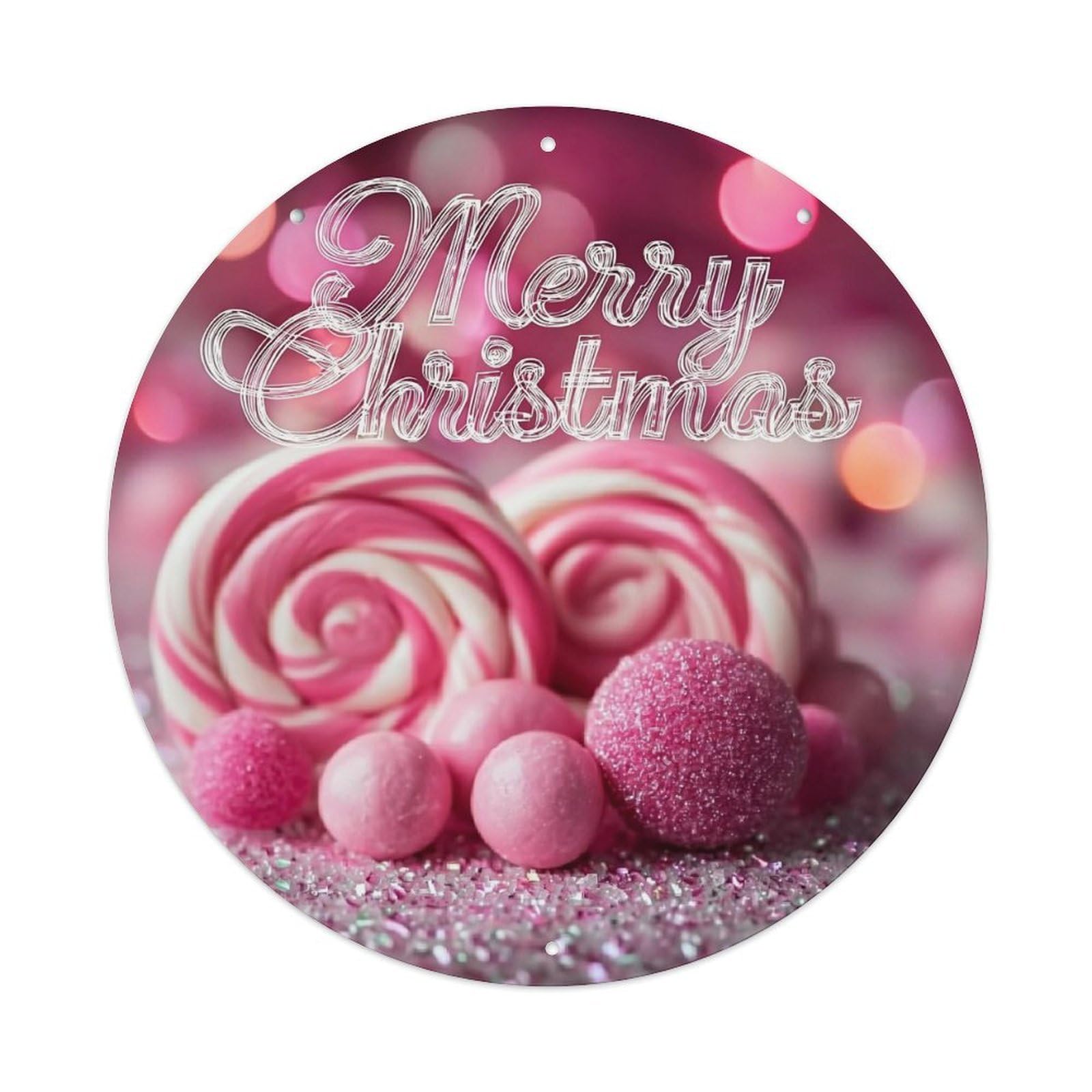 Merry Christmas Candy Pattern Print_1 Retro Metal Sign Round Tin Sign, Vintage Decor Art Poster for Bar, Home, Man Cave, Kitchen, Laundry Room Gift 8x8Inch