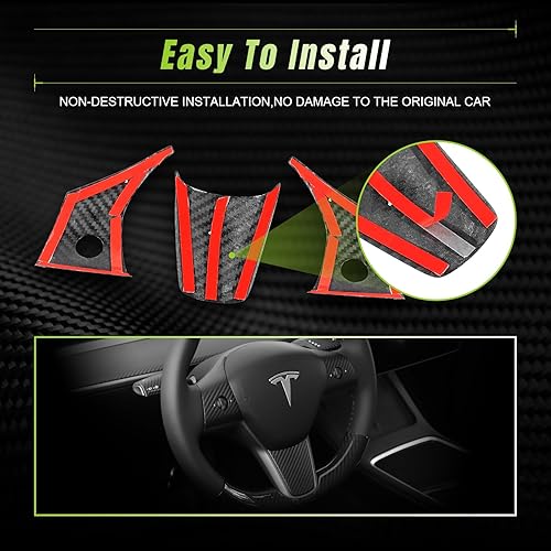 Miniatura 7 de Funda para volante de 3 piezas para Tesla modelo 3 y Y 2017-2023, 3K Toray Dry de fibra de carbono, accesorios interiores compatibles con Tesla