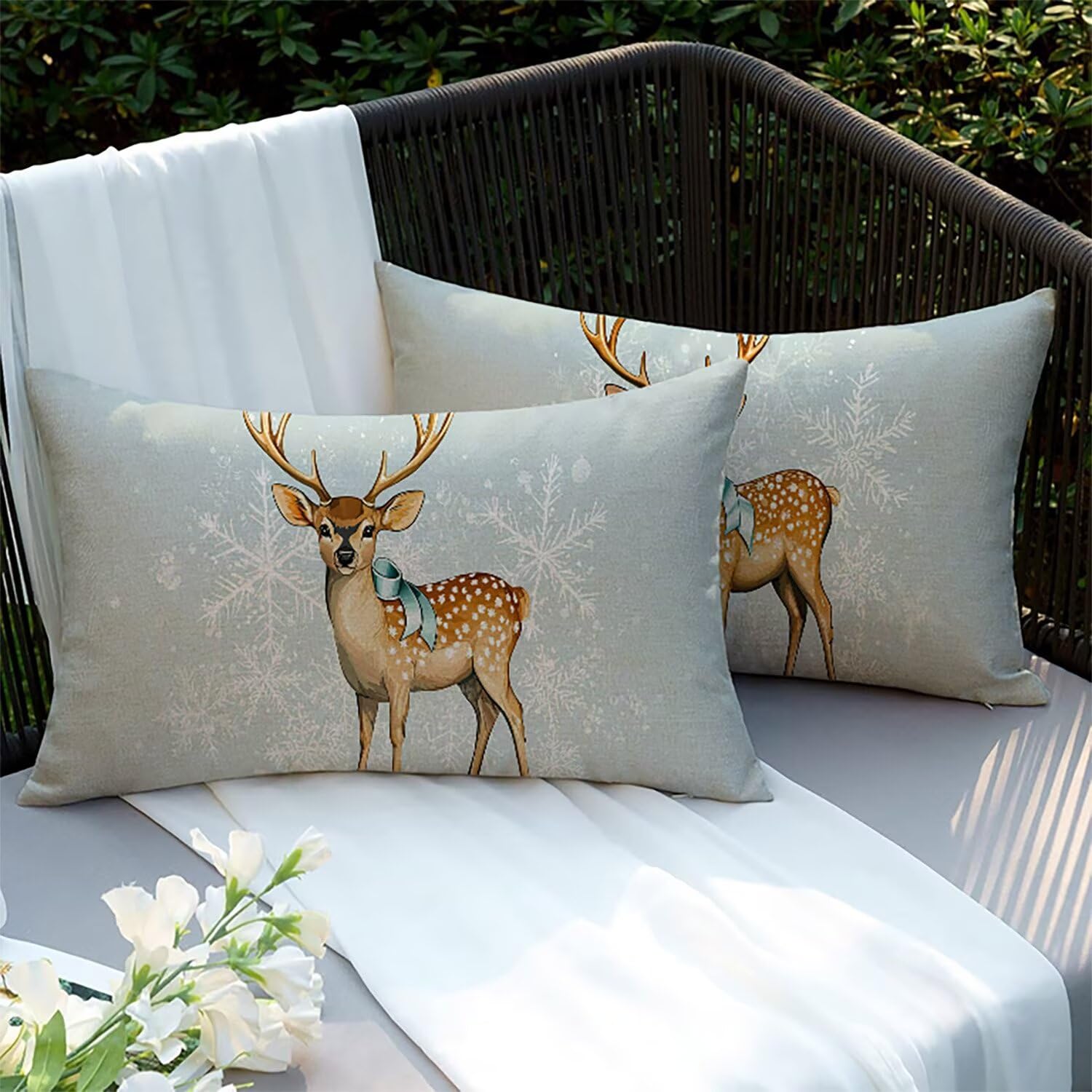 Housses de coussin imperméables 70x50 cm double face en lin résistant XC-9444