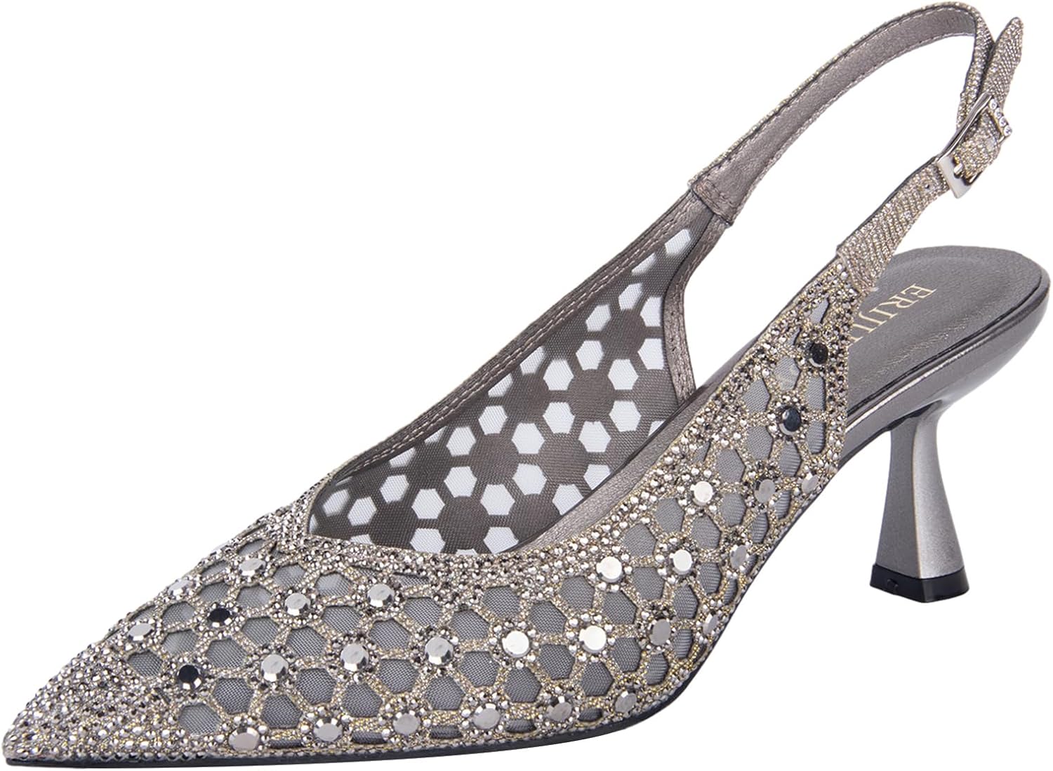 ERIJUNOR Pointy Toe Slingback Low Heel Rhinestone Sparkly Wedding Evening Party Shoes - Amazon product rated Grade B
