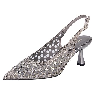 ERIJUNOR Pointy Toe Slingback Low Heel Rhinestone Sparkly Wedding Evening Party Shoes - Amazon product rated Grade A
