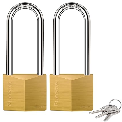 Puroma 2 Pack Keyed Padlock Waterproof Solid Brass Lock, 2.6 Inch Long Shackle for Sheds, Storage Unit School Gym Locker, Fence, Toolbox, Hasp Storage