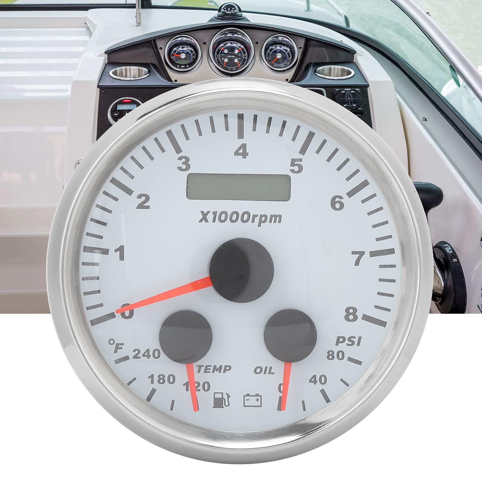 Manómetro de Presión de Aceite Multifuncional de 85 Mm y Medidor de Temperatura con Tacómetro para Barcos, Autocaravanas y Yates de Acero Inoxidable