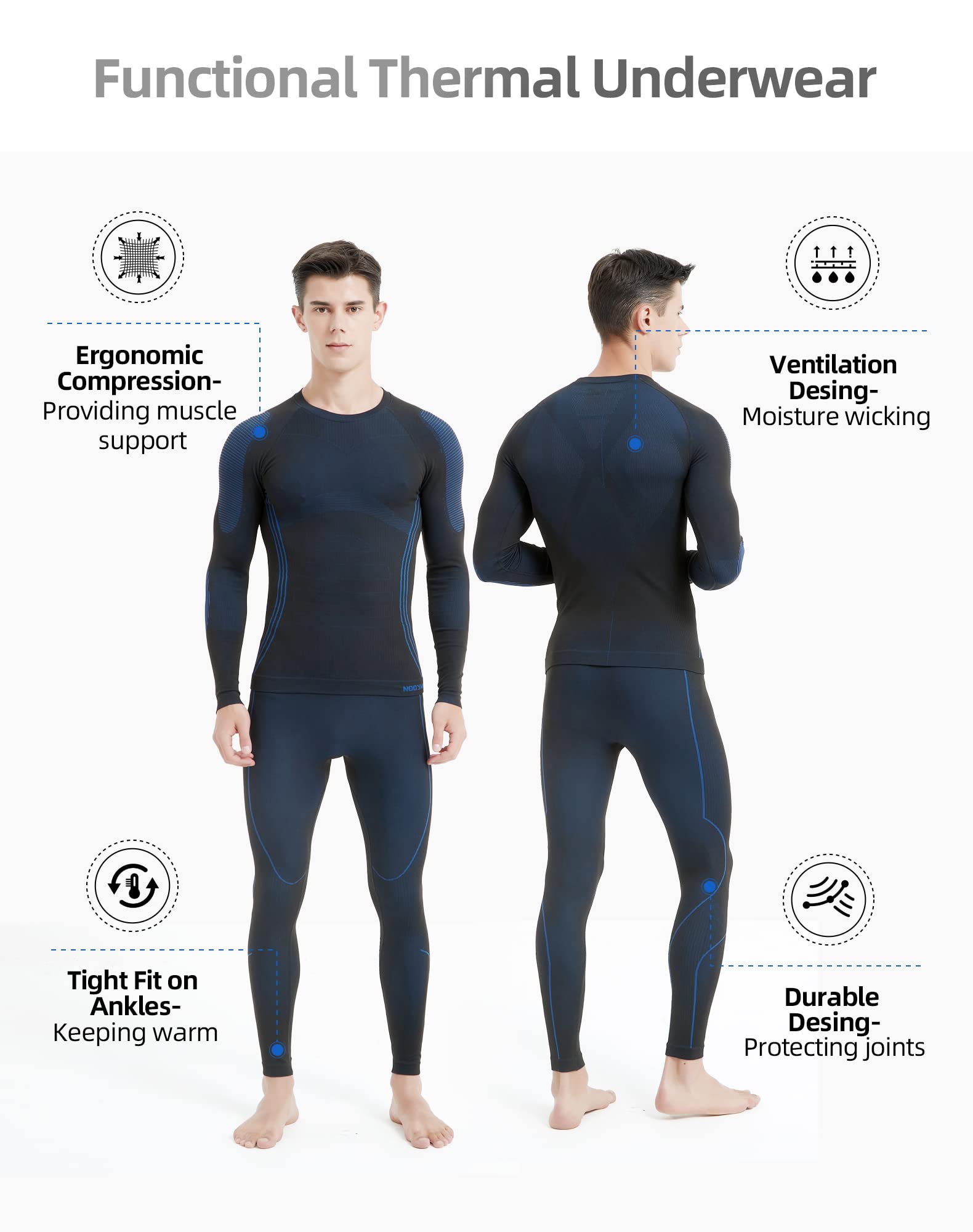 NOOYME Intimo Termico Uomo Biancheria Intima Termica Uomo Traspirante Asciugatura Rapida per Sci Ciclismo Corsa Allenamento