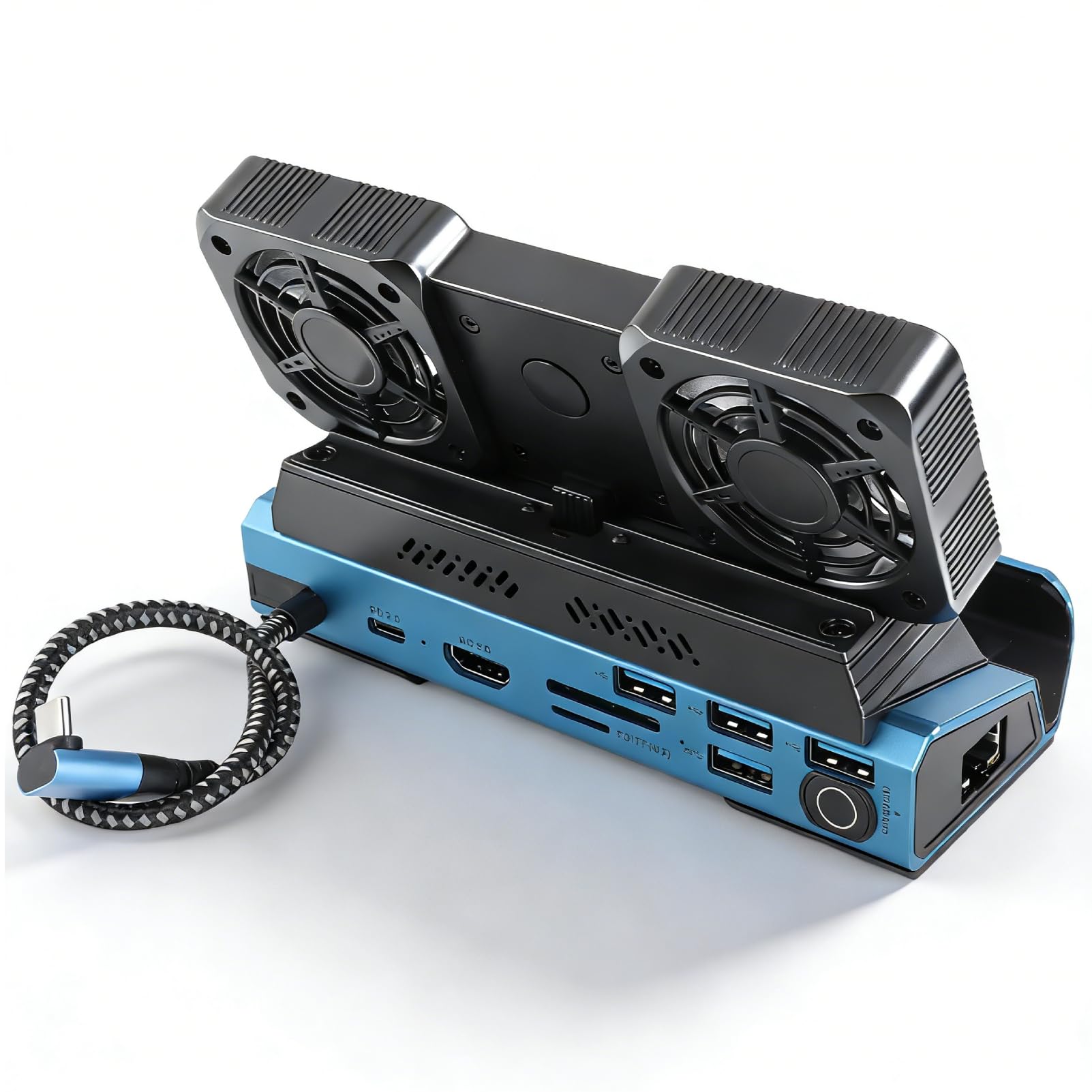 Sxhlseller Estación de Acoplamiento RGB para Steam Deck, Hub Dock con Ventilador de Refrigeración Dual, 4K a 60 Hz, Gigabit Ethernet, USB 3.0 X 4, Carga PD de 100 W, Luz RGB, para Steam