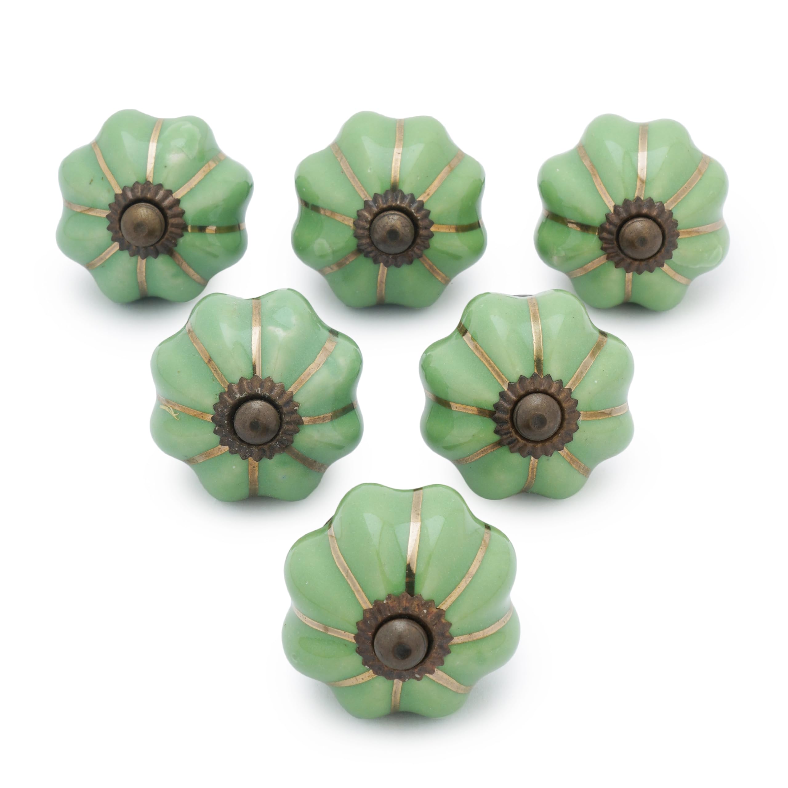 Ajuny Green Pumpkin Drawer Knobs Ceramic Knobs Set of 6 Handmade Hand Painted Porcelain Printed Furniture Pulls Handles for Kitchen Cabinet Cupboard Door Bathroom Dresser Fixings Included — image 1