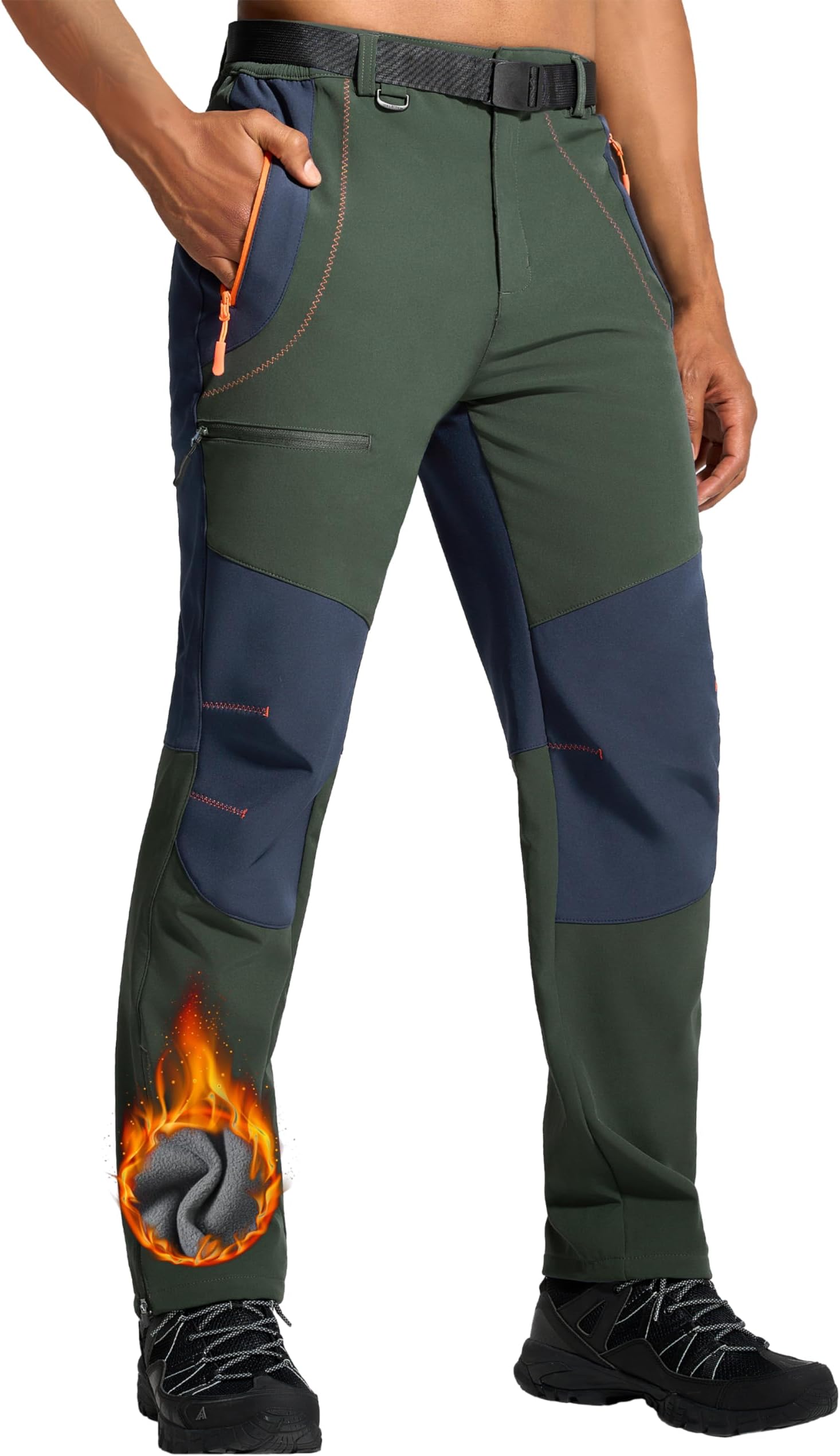 ISEEGZ Mens Snow Ski Hiking Pants Winter Fleece Lined Outdoor Waterproof Insulated Zipper Bottom Leg