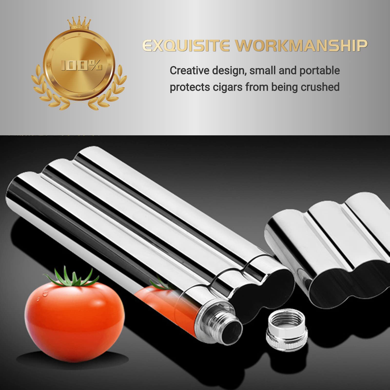 Fiaschetta E Portasigari In Acciaio Inossidabile - 2 In 1, Capacità 2 Once, Tenuta Stagna - Per Appassionati Di Sigari E Liquori