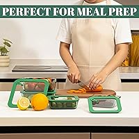 Vista 2 de Crispa 8-Piece Teal Glass Food Storage Containers with Silicone Framed Glass Lids – 100% Plastic-Free Lunch Box Meal Prep Set (2x 40oz, 2x 20oz)