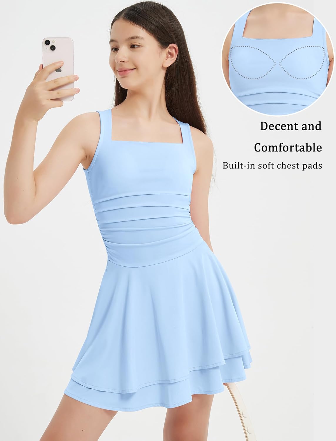 EXARUS Girls Summer Dress Teen Dance Graduation Tween Mini Ruffle Flowy Ruched Short Party School Dresses Kids 8-14Y