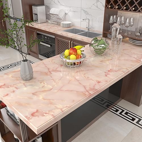 Miniatura 2 de Papel de contacto de mármol rosa, papel tapiz de mármol brillante para despegar y pegar, 35.4 x 197 pulgadas, papel de pared de vinilo autoadhesivo