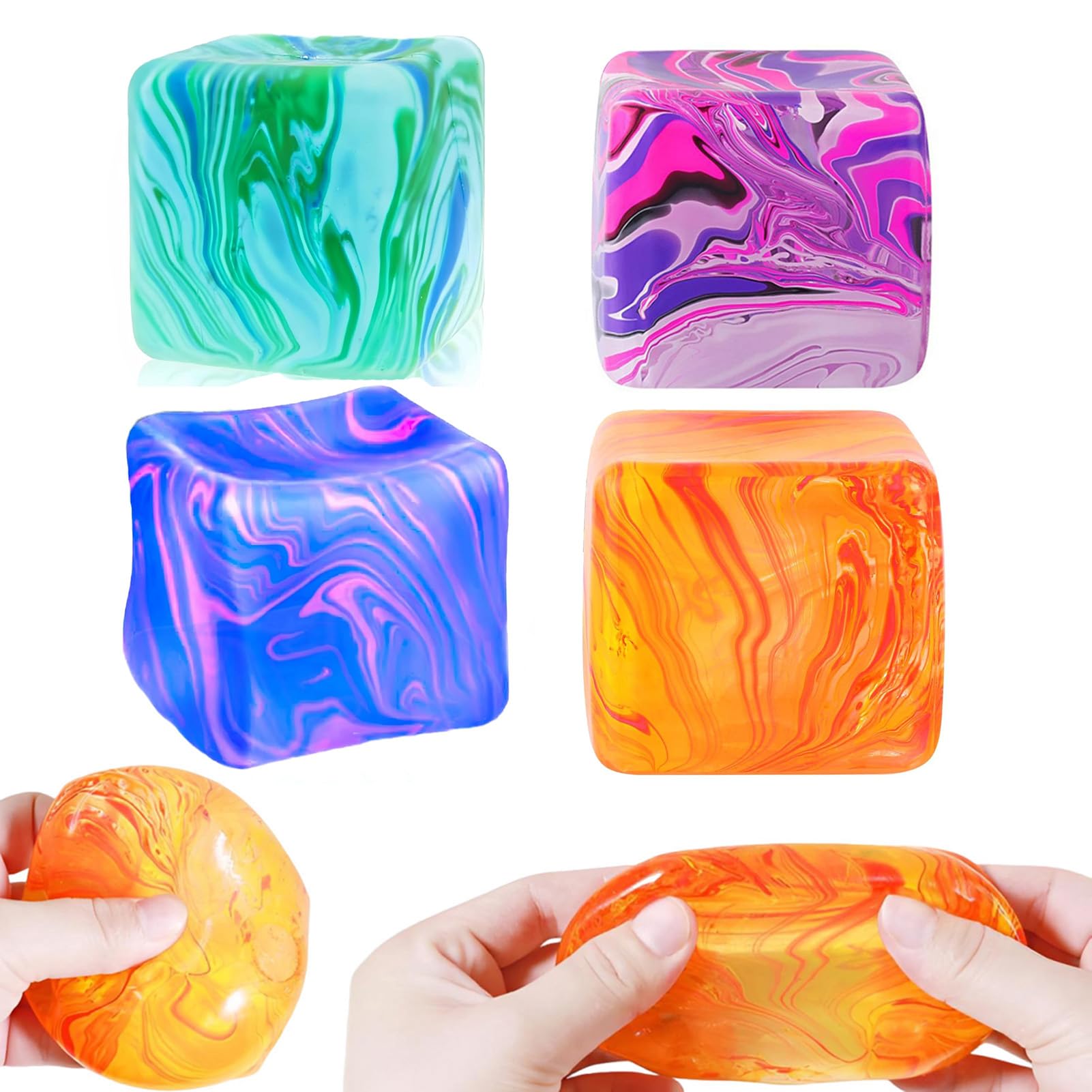 Squishy Stress Cube Toy – 5CM Ice Squeeze Ball, Sensory Toy for Kids, Teens & Adults, Fidget Toy for Stress, Anxiety & Focus (4 Pcs)