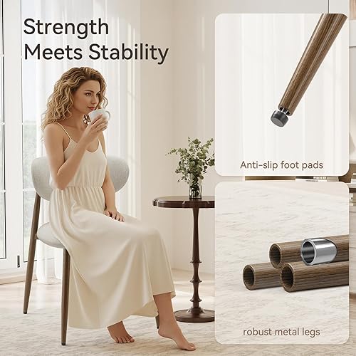 Miniatura 4 de Juego de 2 sillas de comedor, sillas de cocina con respaldo curvado con patas de metal y almohadillas antideslizantes, silla de comedor tapizada