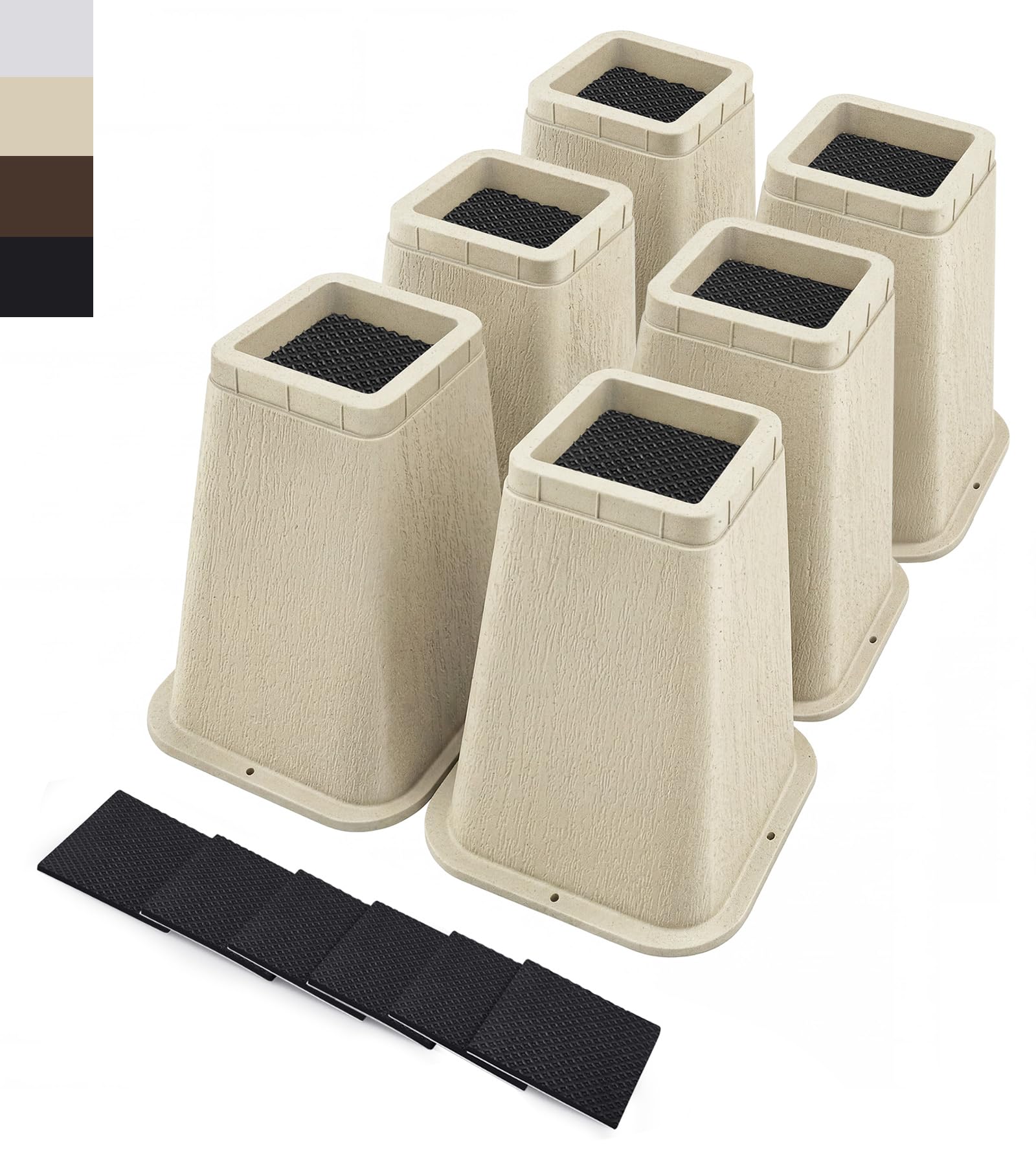 ANNKUT 8 Inch Heavy Duty Bed Risers, Furniture Risers for Desk, Chair, Table or Sofa, Couch Lift Risers, Supports up to 2200 lbs per Leg(6 Pack Beige)