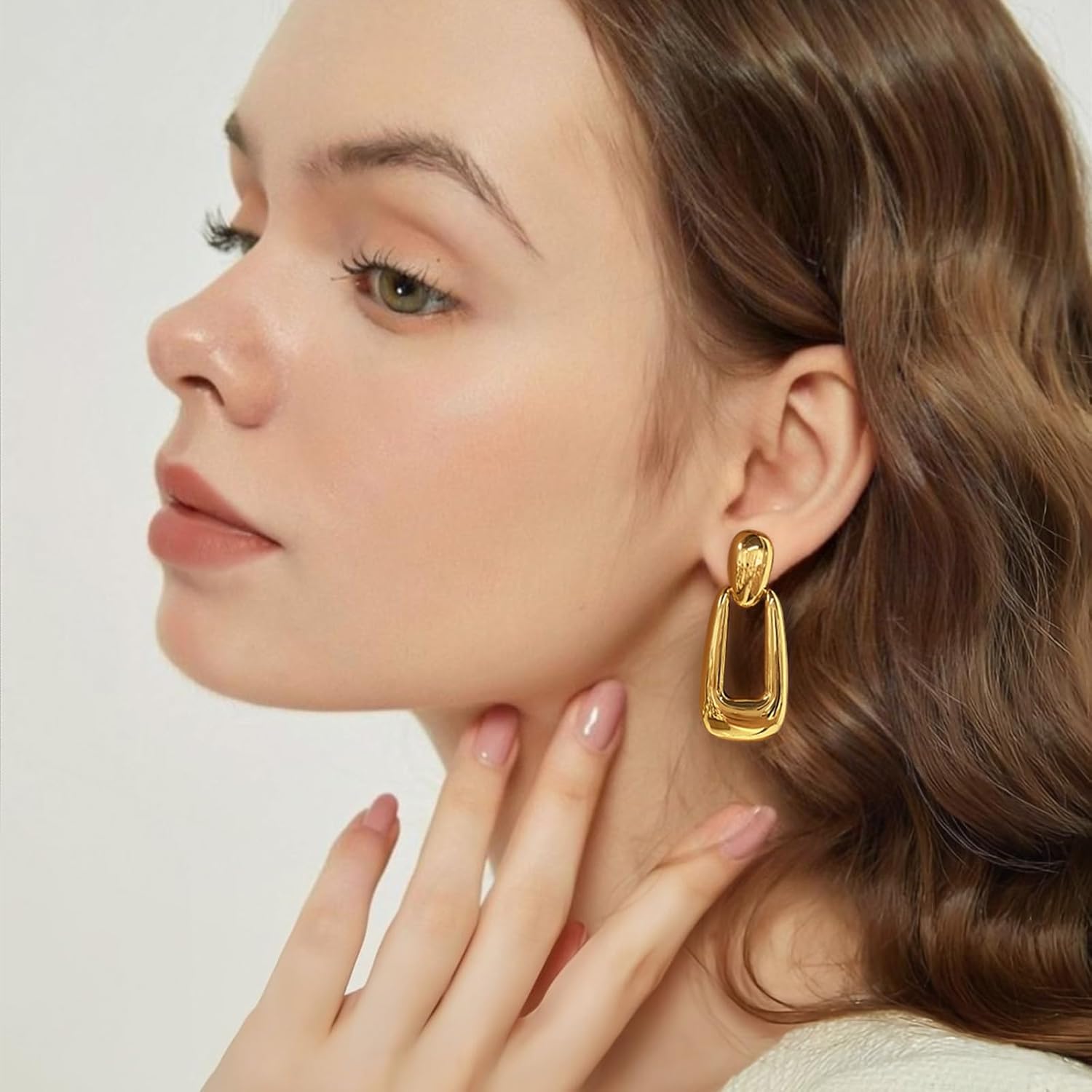 Gold Dangle Earrings for Women Trendy Vintage Gold Chunky Geometric Drop Hypoallergenic Statement Earrings for Vacation - Image 4