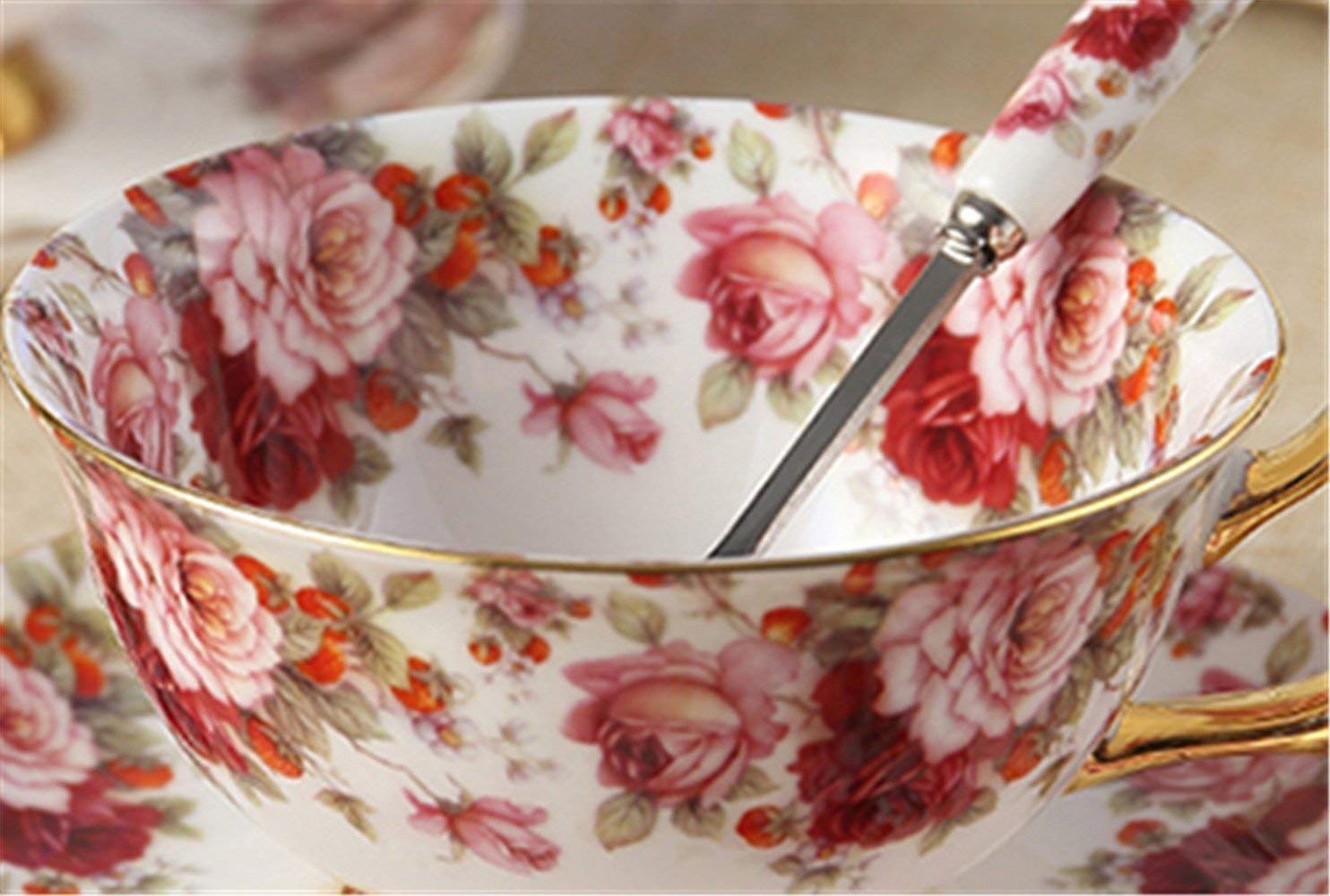 Osso Porcellana Ceramica 2 serie Tazza Di Tè Tazza Di Caffè, Fiori, Bianco E Rosso