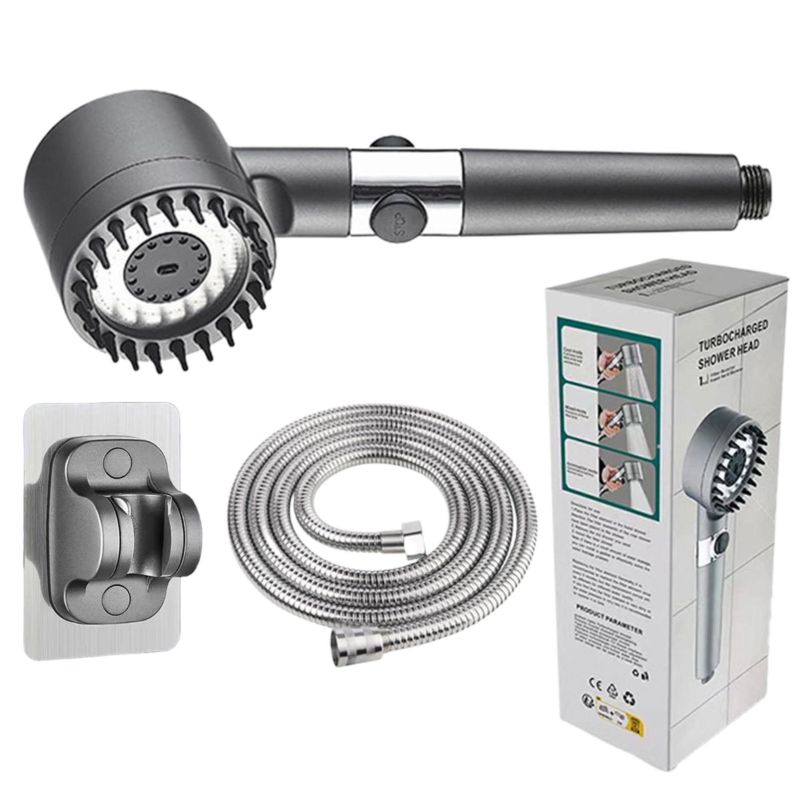 Soffione doccia ad alta pressione, soffione doccia ad alta pressione, 3 modalità di spruzzo, soffione doccia ad alta pressione, massaggio in silicone London, con per tubo