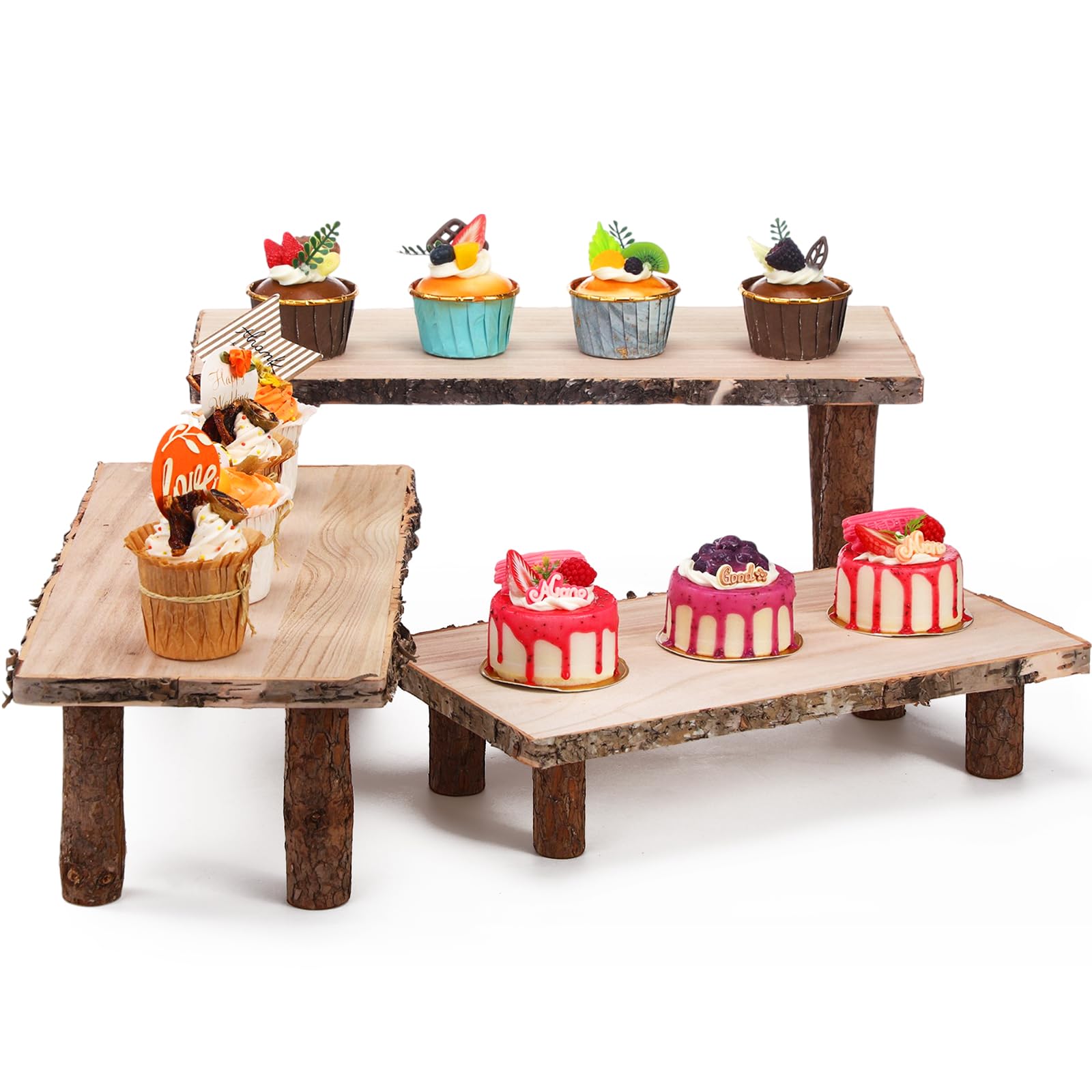 Présentoir en bois rustique à 3 niveaux pour décors de fête