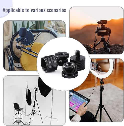 Miniatura 7 de Tenalleys Paquete de 8 adaptadores de soporte de micrófono, 5/8 hembra a 3/8 macho y 3/8 hembra a 5/8 macho, aluminio, negro