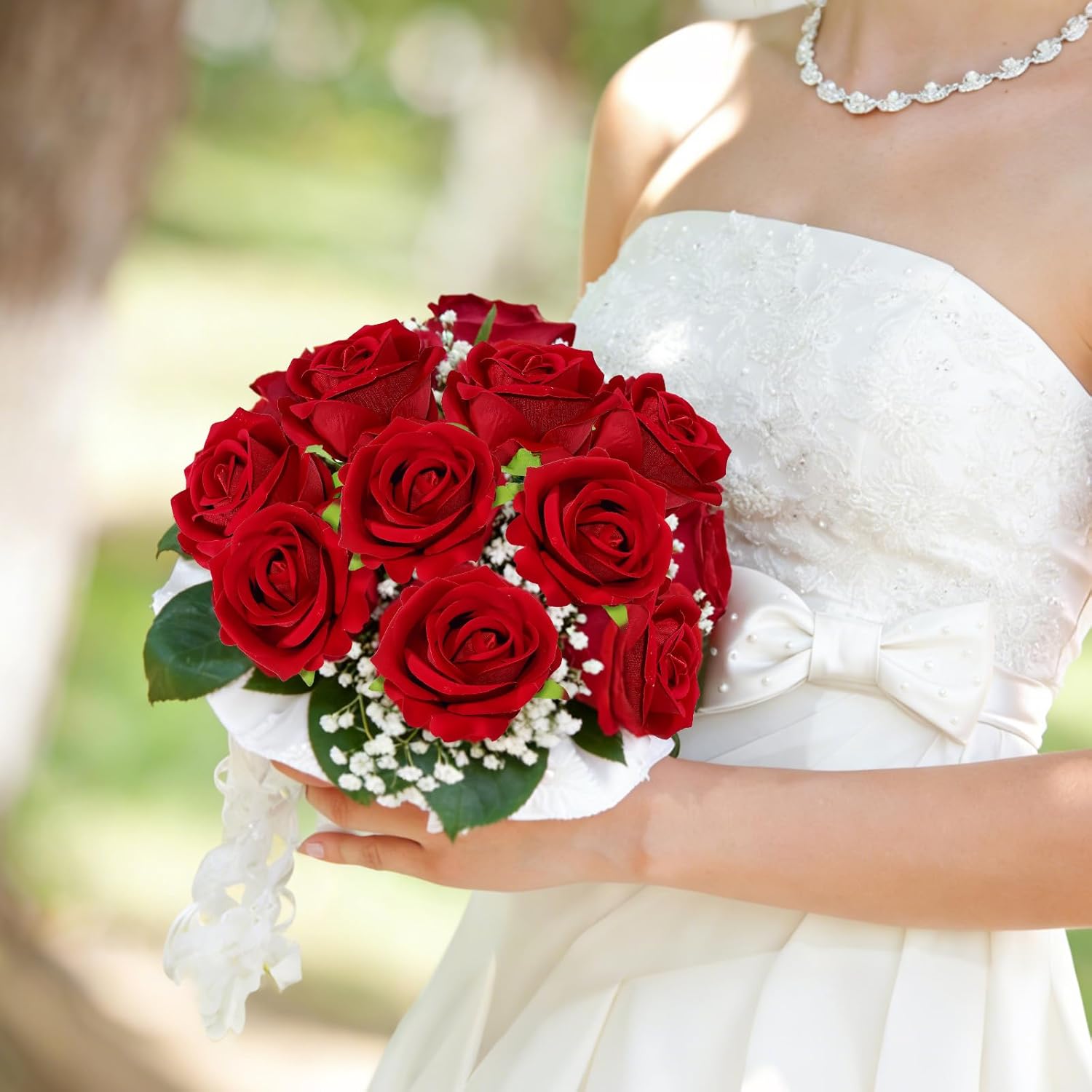 12 Pcs Red Roses Artificial Flowers, Real Touch Fake Velvet Flowers with Stems in Bulk for DIY Home Decor, Wedding, Party, Mother's/Valentine's Day Gifts - Image 7