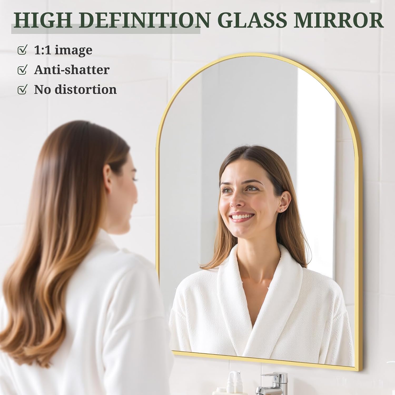 Arched Wall Mirror 36x24 Inch Gold Bathroom Vanity Mirror with Metal Frame, Modern Arch Mirror for Bedroom, Living Room, Entryway, Wall Mounted Decorative Mirror
