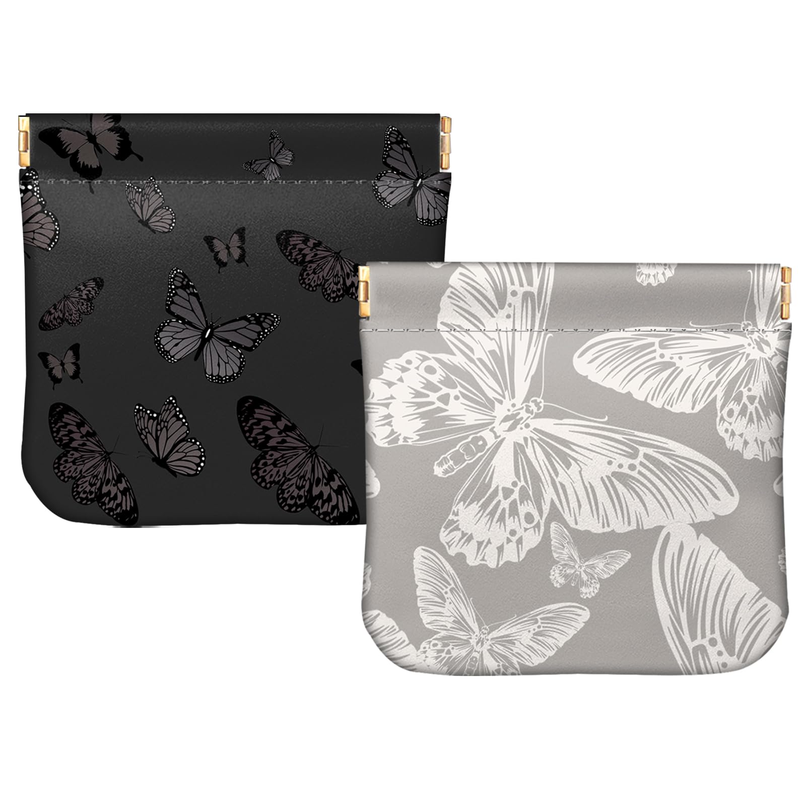 BHAHB 2 Stück Münzbörse Klein Geldbeute,PU-Leder Mini Geldbeutel Kleingeldtasche Schlüsseltasche,Niedlich, ästhetisch, für Damen Mädchen Herren (I17–Schwarz-Weißer Schmetterling)