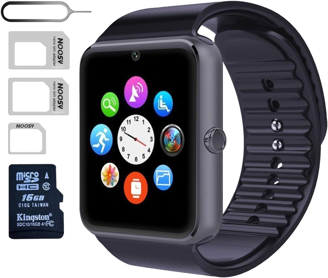 eMARS smart1899 Smart Watch GT08 Bluetooth with 16 GB SD Card and Sim Card Slot for Android Samsung S5 S6 Note 4 5 HTC, Sony, LG and iPhone 5/5S/6/6 Plus Smartphones - Black