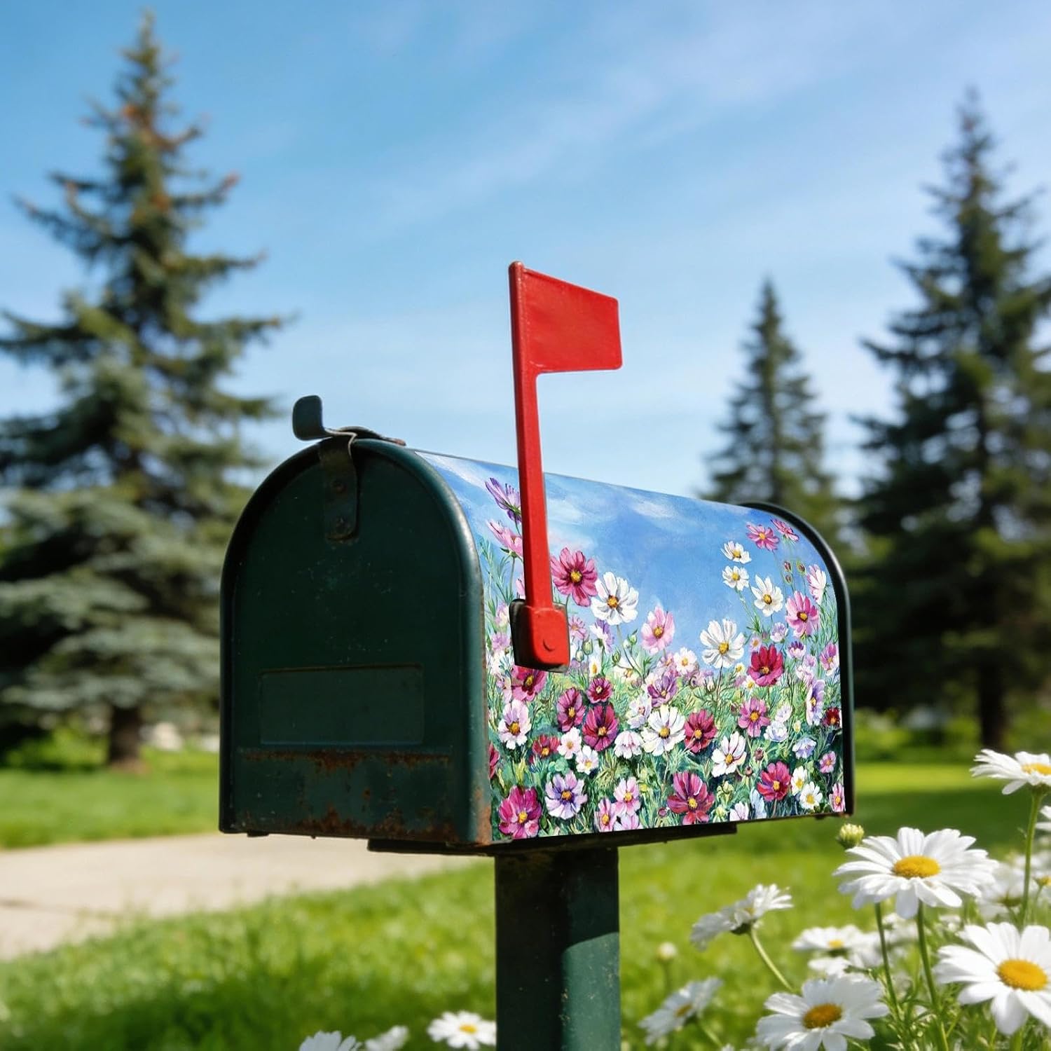 Spring Mailbox Cover, Magnetic Standard Size 18 X 21 inch, Colorful Wild Daisy Flowers Magnetic Letter Post Box Cover, Waterproof Dustproof, Spring Floral Pattern Home Garden Outdoor Yard Decor
