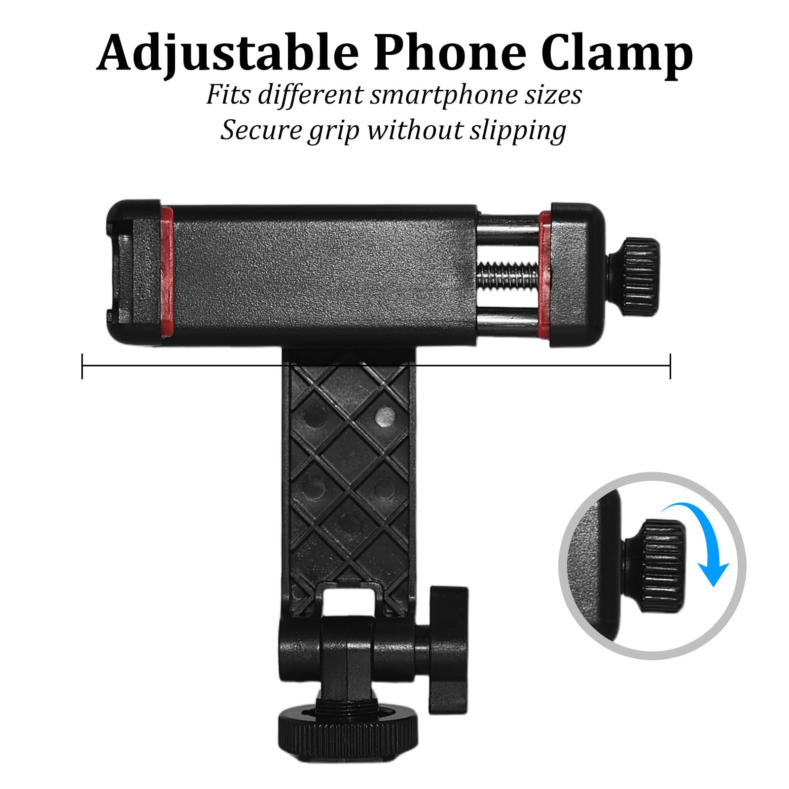 Soporte universal para teléfono para trípode y accesorios de cámara, abrazadera ajustable de aleación de aluminio para smartphone con soporte de zapata fría (negro rojo)