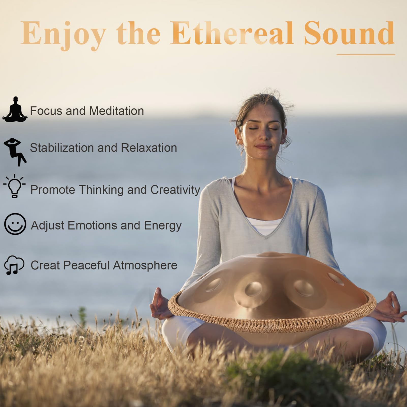 Handpan Instrument,9/10 Töne 22 Zoll Zungentrommel Stahltrommel in D-Moll Kurd 432/440 HZ mit weicher Tasche, Harmonic Percussion,Trommelständer für Sound Healing, Meditation (432hz, 10Töne)