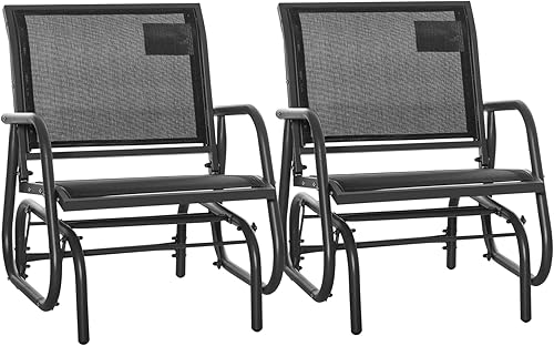 Outsunny Porche Glider Juego de 2, silla de columpio con marco de metal con tela de malla transpirable, reposabrazos curvados y marco de acero para