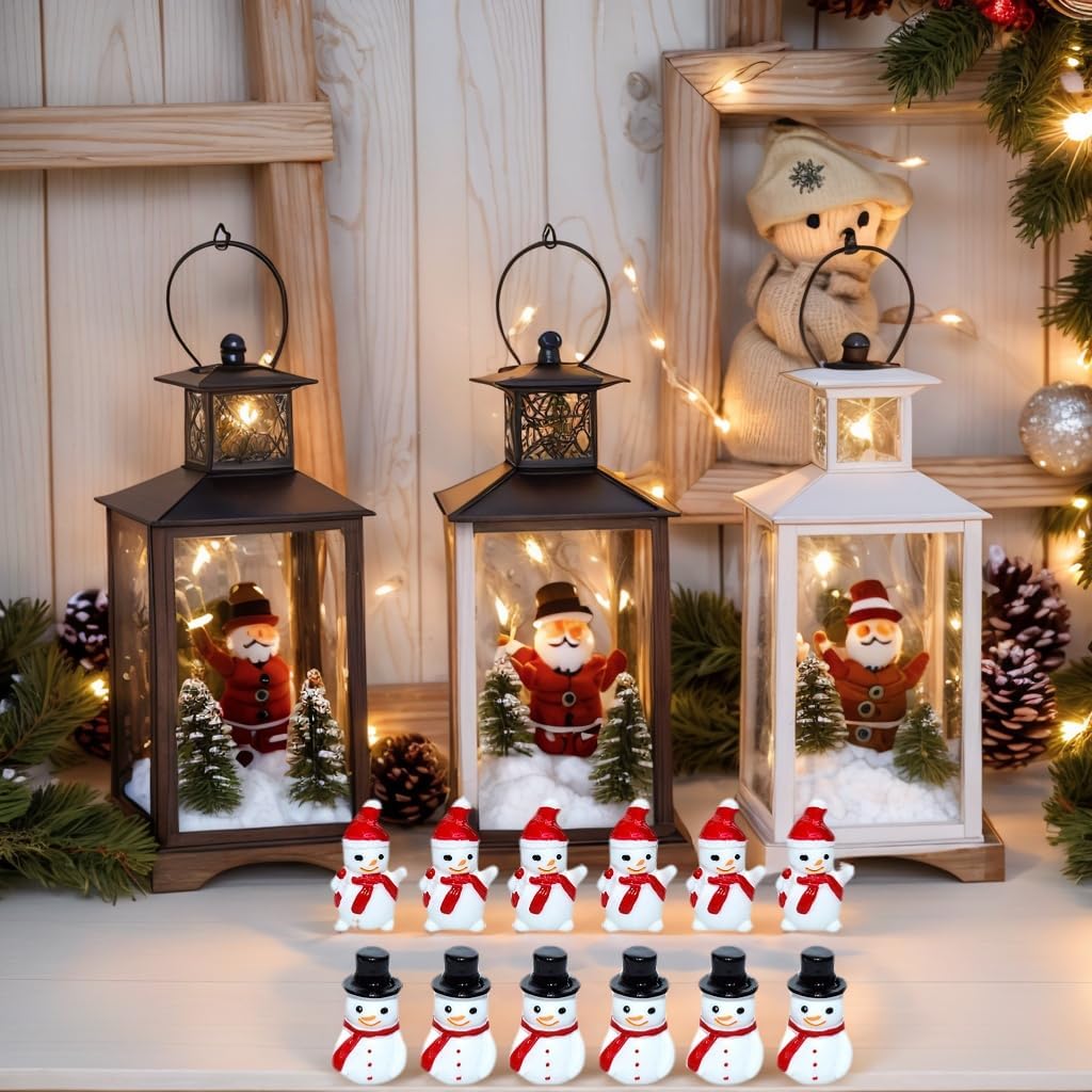 SAFIGLE 20Pcs Mini Snowman Figurines: 2 Types Christmas Tiny Resin Snowman Decoration with Top Hat Xmas Micro Landscape Ornament - Mini Garden Dollhouse Accessories for Xmas Winter Party - Image 4