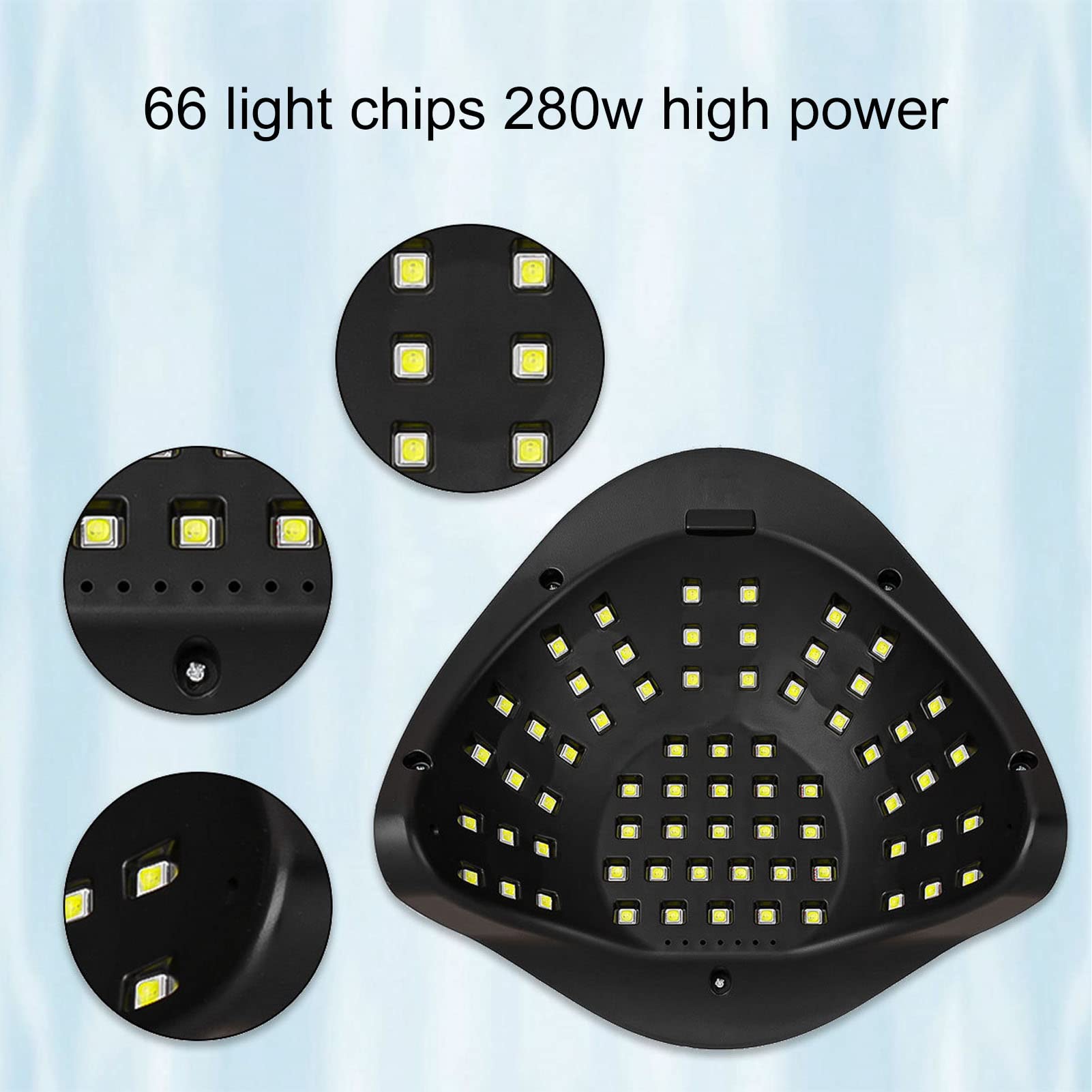 Lampada per Unghie Portatile UV LED 280W Luce Lucidante per Gel Ad Asciugatura Rapida, Lampada per Unghie con Luce per Asciuga Unghie con Chip 66 Luci