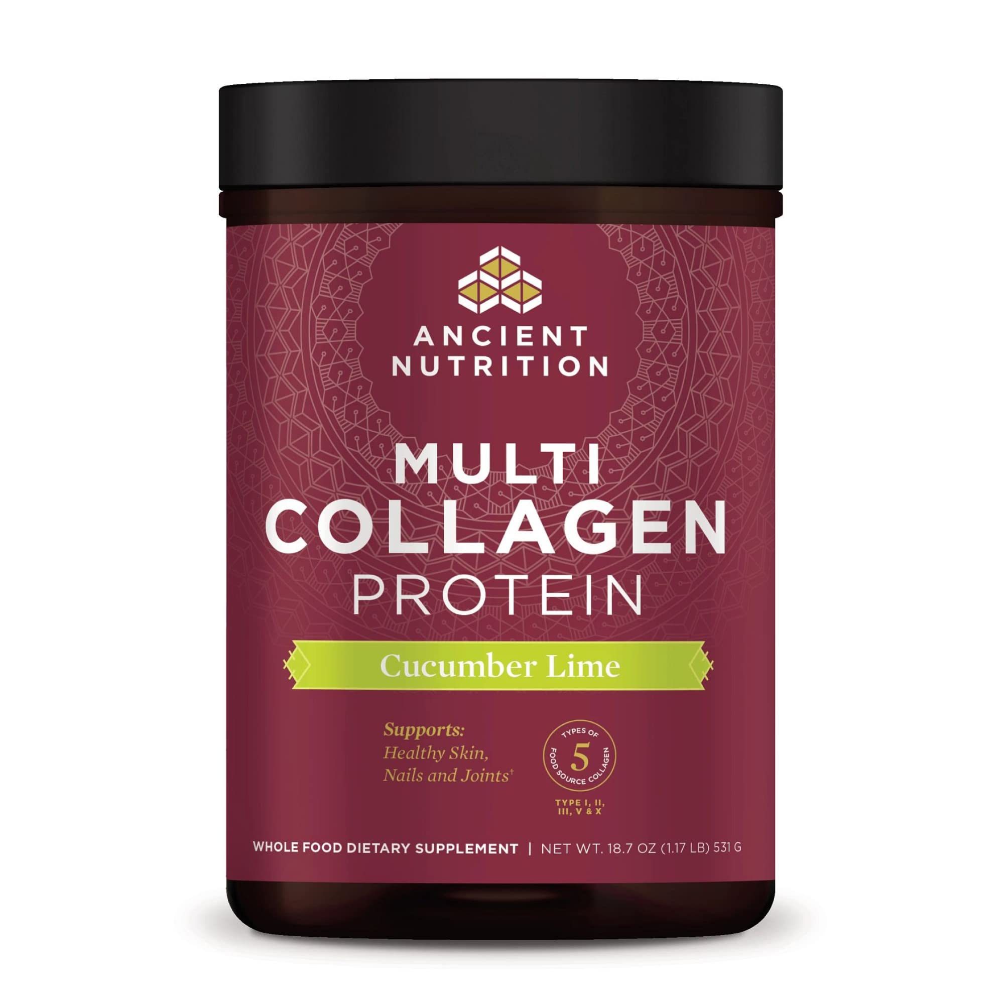 Collagen Powder Protein by Ancient Nutrition, Multi Collagen Protein, Cucumber Lime, Hydrolyzed Coll