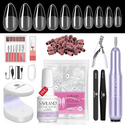 Miniatura 1 de SAVILAND Kit de uñas de gel  Kit de taladro de uñas de almendra mediana, kit de extensión de uñas UV para uñas, 500 puntas de uñas y kit de gel de