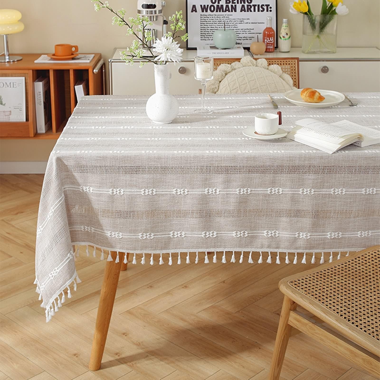 Tovaglie Antimacchia Rettangolari, Poliestere Motivo a strisce all'uncinetto Tovaglia per Casa e Cucina, Tovaglia Elegante per Picnic, Caffè leggero, 140 x 220 cm
