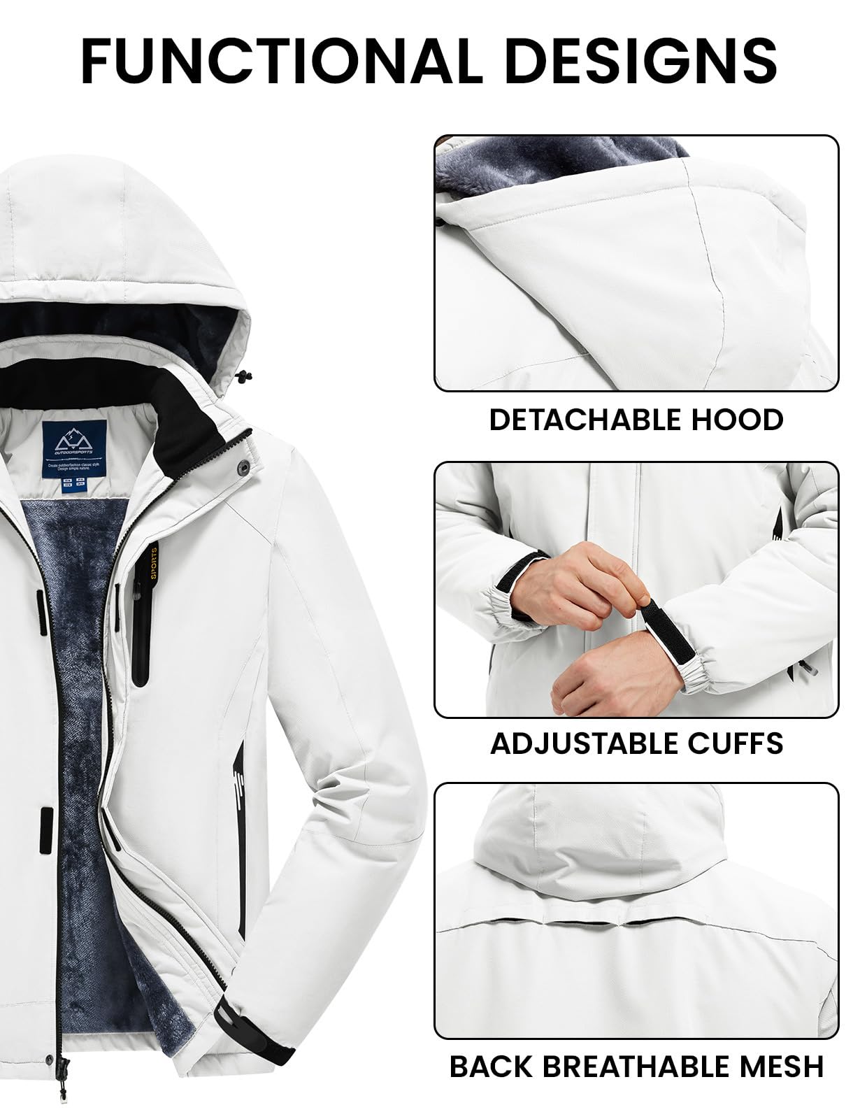 Rdruko Herren Winterjacke Snowboardjacke Warme Fleece Gefüttert Wasserdicht Funktionsjacke Outdoor Wanderjacke mit Kapuze