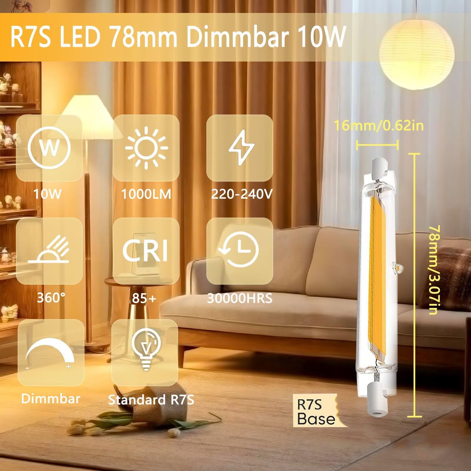 R7S LED 118mm Dimmbar 20w Ersatz für 200W Halogen | 2000LM Warmweiß 3000K, Kein Flackern, 360° Abstrahlwinkel, Led R7s 118mm 20W Energiesparlampe für Strahler Deckenfluter Außenleuchten, 6er Pack