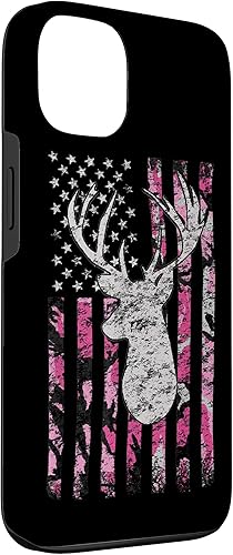 Miniatura 3 de iPhone 13 Rosa Camo Bandera Americana Deer Hunter Estuche de caza para mujer