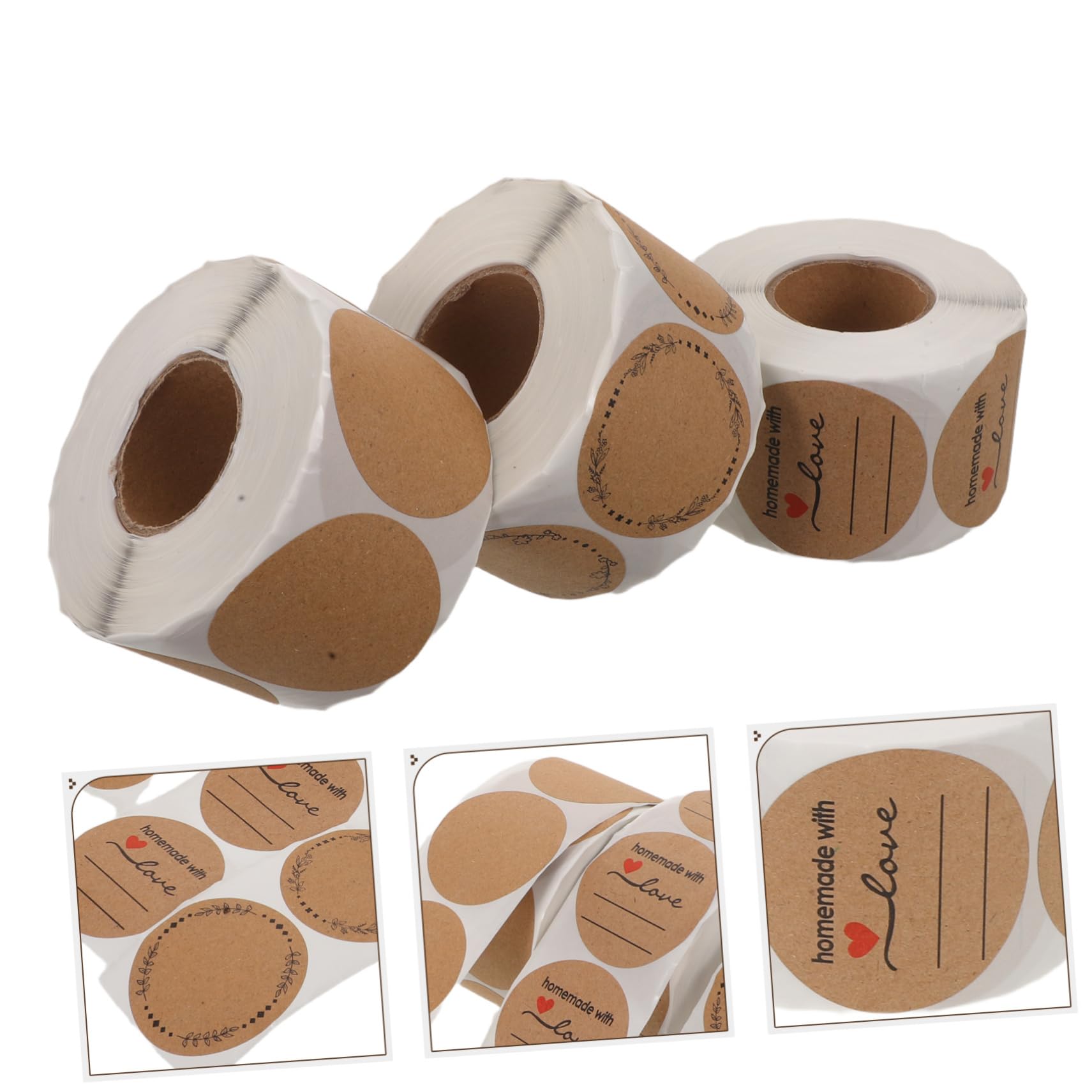 Mikikit 3pezzi Etichette Adesive Circolari in Kraft Marroni Scrivibili Autoadesive Per Chiusura Buste Barattoli Bottiglie Di Essenziale Contenitori Alimentari Scatole Regalo Decorazioni