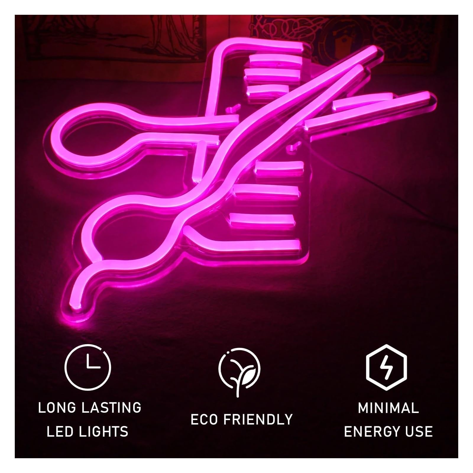 lampe au néon Ciseaux pour enseigne au néon pour salon de coiffure fête beauté magasin hôtel décoration murale pour fenêtre suspendue(Rose)