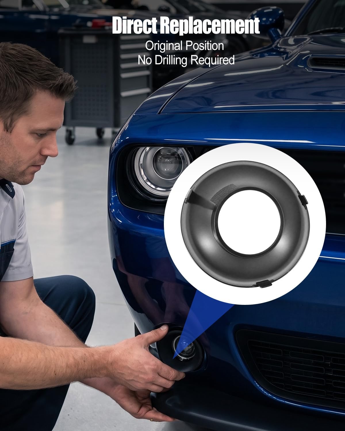 Pair Fog Light Bezel Covers Fit for Dodge Challenger 2015-2022, Left, Right
