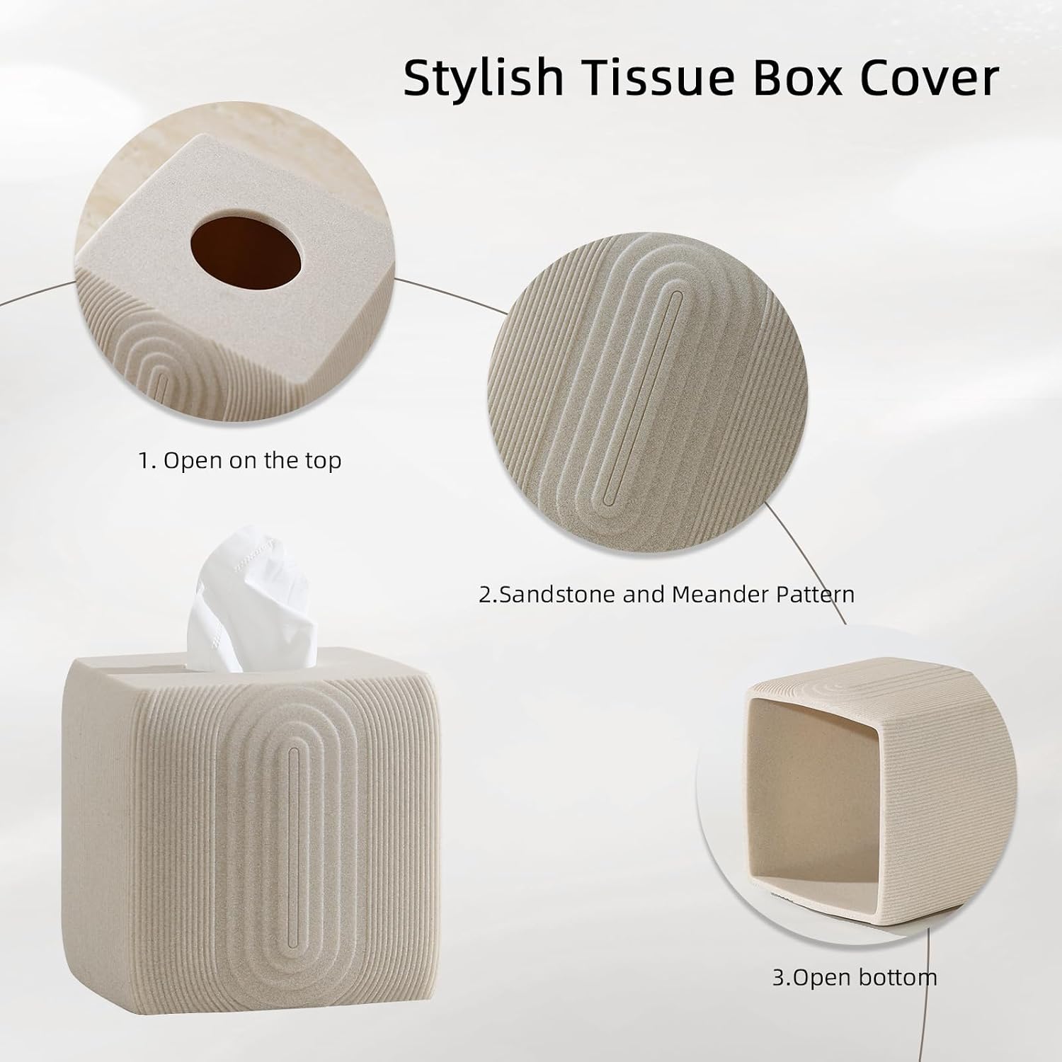 Tissue Box Cover Square, Sandstone Look, Special Texture, Beige image 2