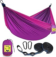Vista 12 de SZHLUX Hamaca de camping doble y simple portátil con 2 correas para árboles y bolsa de transporte adjunta, ideal para exteriores, interiores, playa