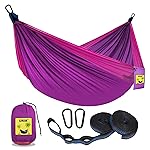 SZHLUX Camping Hammock Double & Single Portable Hammocks with 2 Tree Straps and Attached Carry Bag,Great for Outdoor,Indoor,Beach,Camping,Purple & Pink, Medium