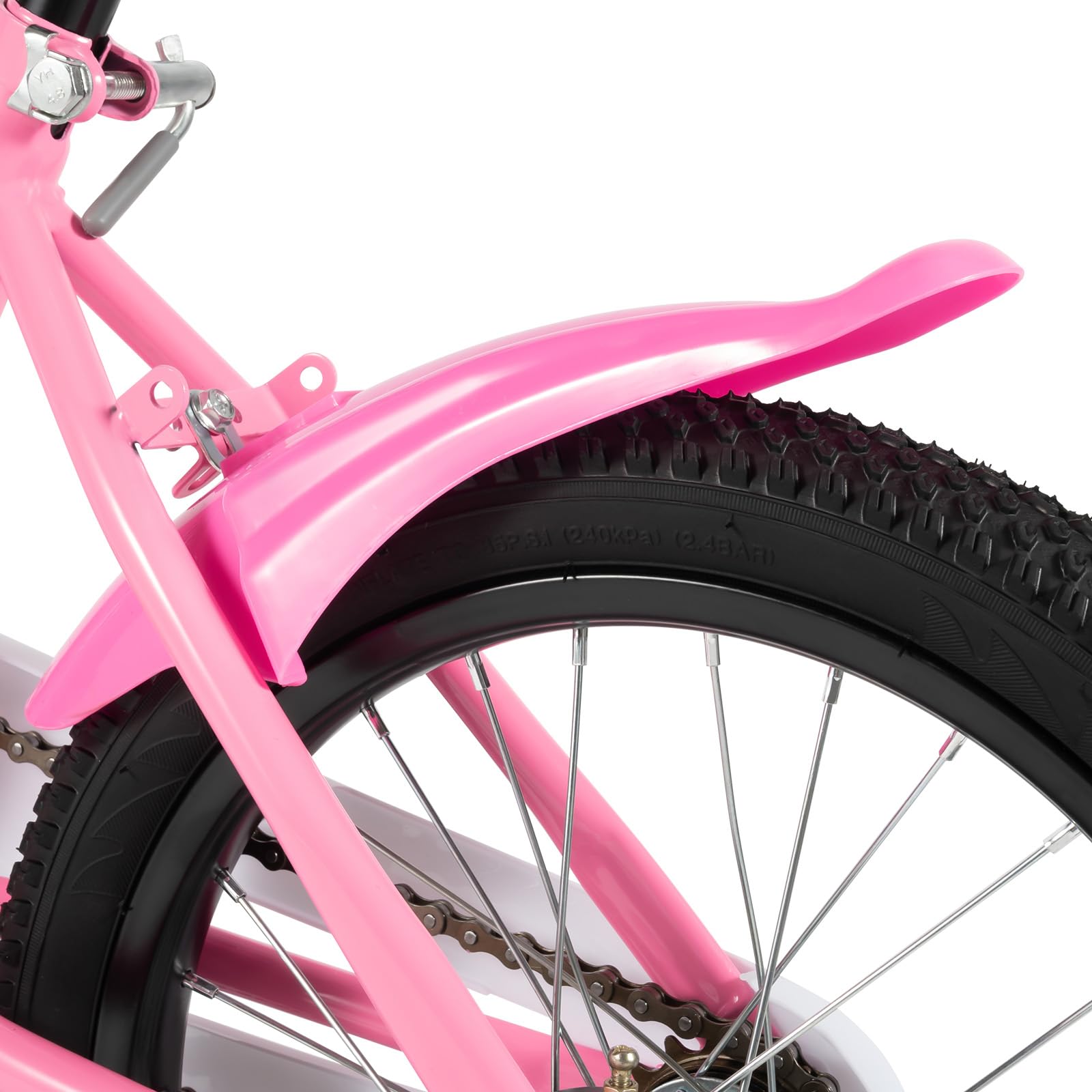 Vélo pour enfant de 16 pouces, en acier au carbone rose, réglable en hauteur, avec garde-boue, roues stabilisatrices amovibles, frein avant, frein arrière, pour garçons et filles de 4 à 8 ans