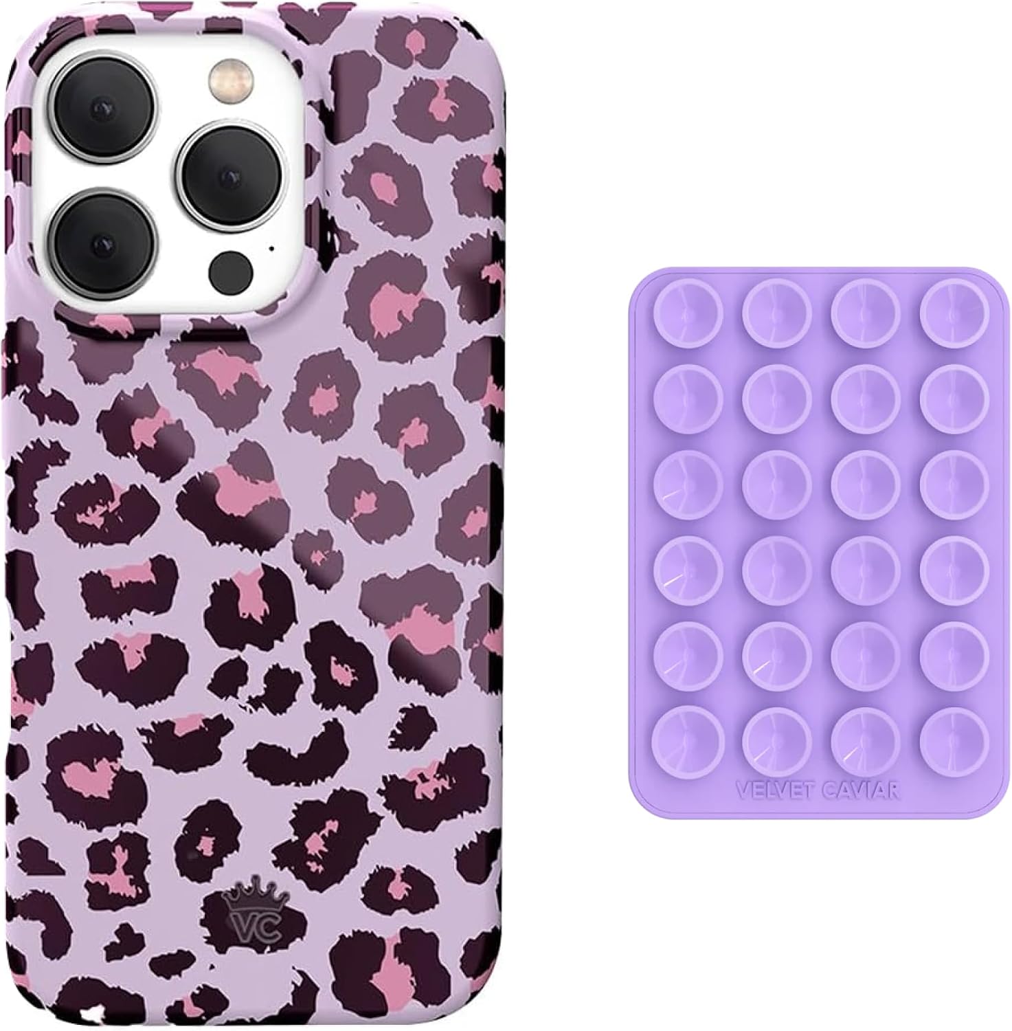 VELVET CAVIAR MagSafe Suction Phone Mount + iPhone 15 Pro Case (Bundle - Purrfect Pink Leopard)